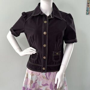 Y2k Tommy Hilfiger Women's Short Sleeve Faded Navy Blue Jacket Top size M